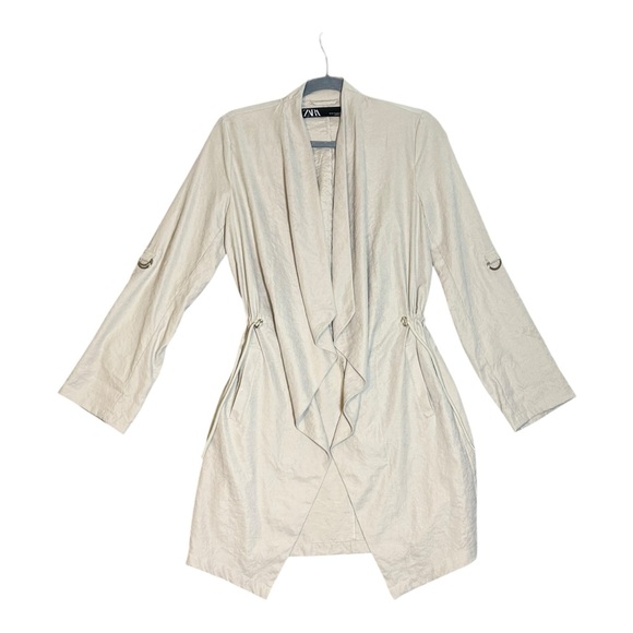 Zara Womens Drape Trench Coat Jacket XS Beige Lightweight Layering Neutral Work - Picture 1 of 9